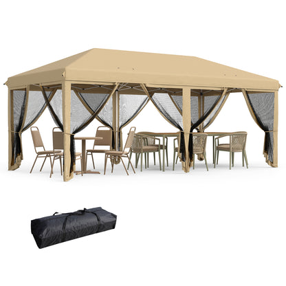 Baldachin Pop-Up cu Plasă, Cort pentru Petreceri cu Geantă de Transport pentru Exterior, 585x295x270 cm, Bej