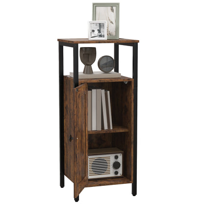Noptieră în Stil Industrial cu 2 Rafturi Deschise și Raft Interior Reglabil pe 3 Nivele, 34x30x80 cm, Maro Rustic