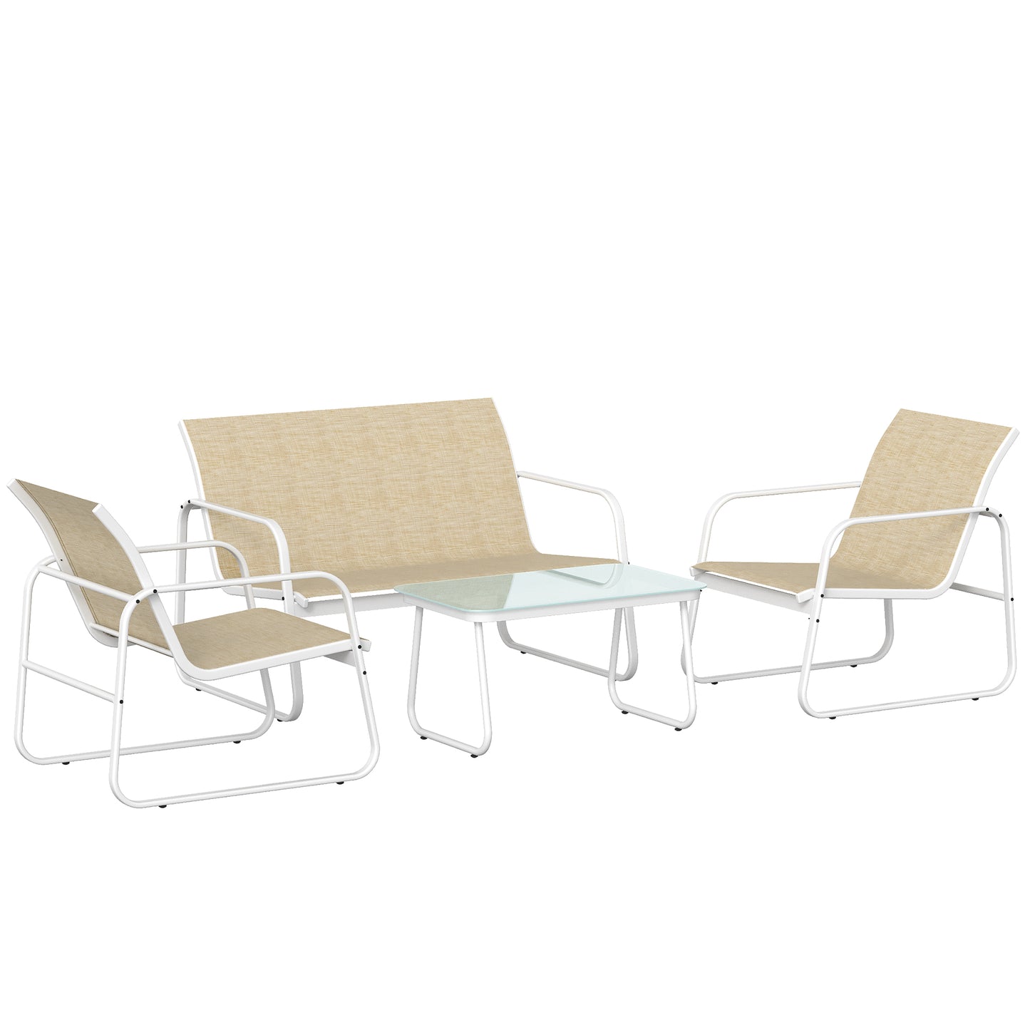 Set Mobilier de Grădină 4 Piese cu Canapea, Fotolii și Masă, Kaki și Alb