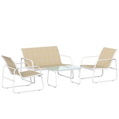Set Mobilier de Grădină 4 Piese cu Canapea, Fotolii și Masă, Kaki și Alb