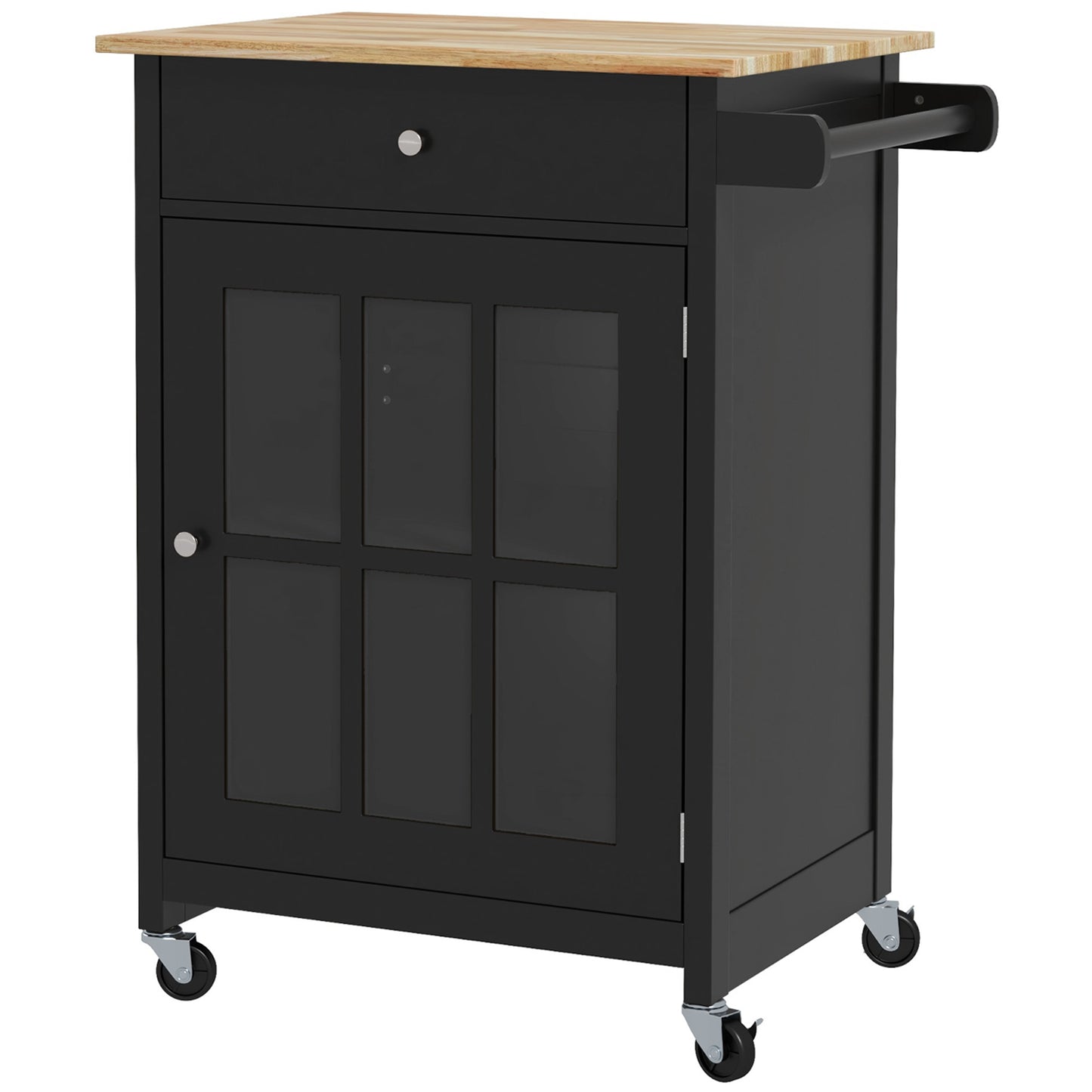 Căruț de Bucătărie cu Sertar, Dulap Reglabil și Suport pentru Prosoape, din Lemn, 67x48x86,5 cm, Negru și Stejar