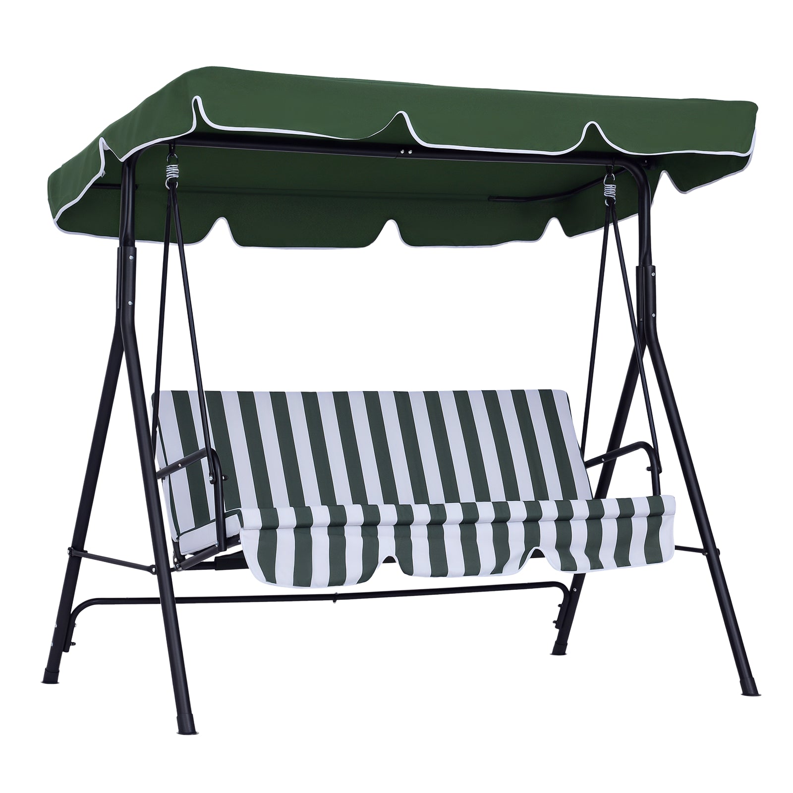 Balansoar  de grădină pentru 3 persoane cu acoperiș înclinabil și perne, 172x110x153 cm, Verde