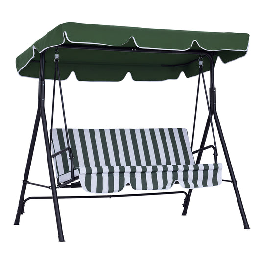 Balansoar  de grădină pentru 3 persoane cu acoperiș înclinabil și perne, 172x110x153 cm, Verde
