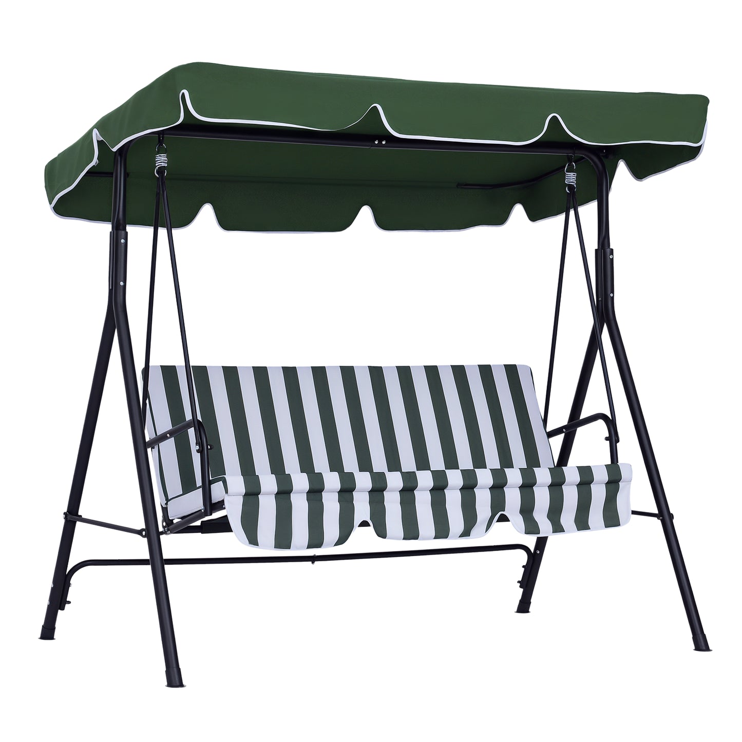 Balansoar  de grădină pentru 3 persoane cu acoperiș înclinabil și perne, 172x110x153 cm, Verde
