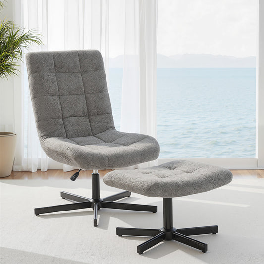 Fotoliu Reclinabil cu 4 Niveluri și Suport pentru Picioare Independent, Material Catifelat, 66x80x93-104 cm, Gri
