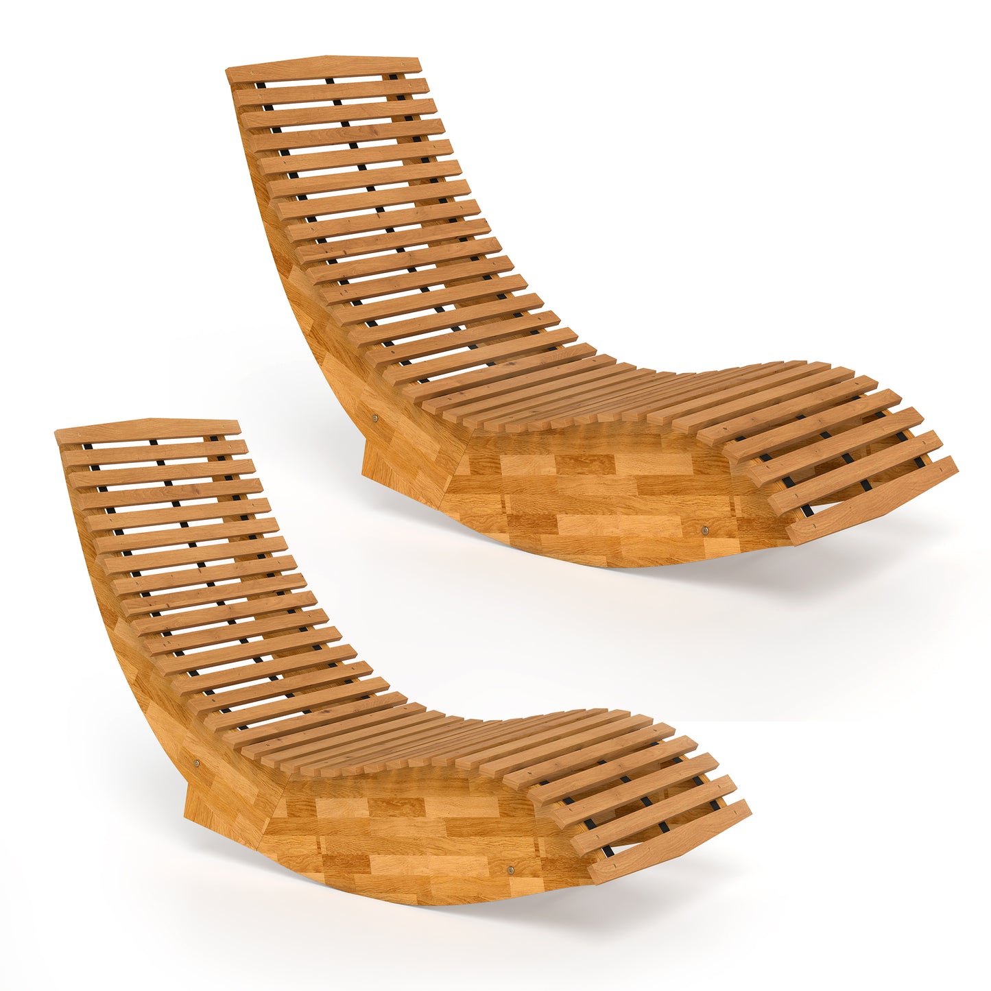 Set de 2 Balansoare de Exterior, Șezlonguri Pliabile Ergonomice din Lemn de Acacia, Natural.