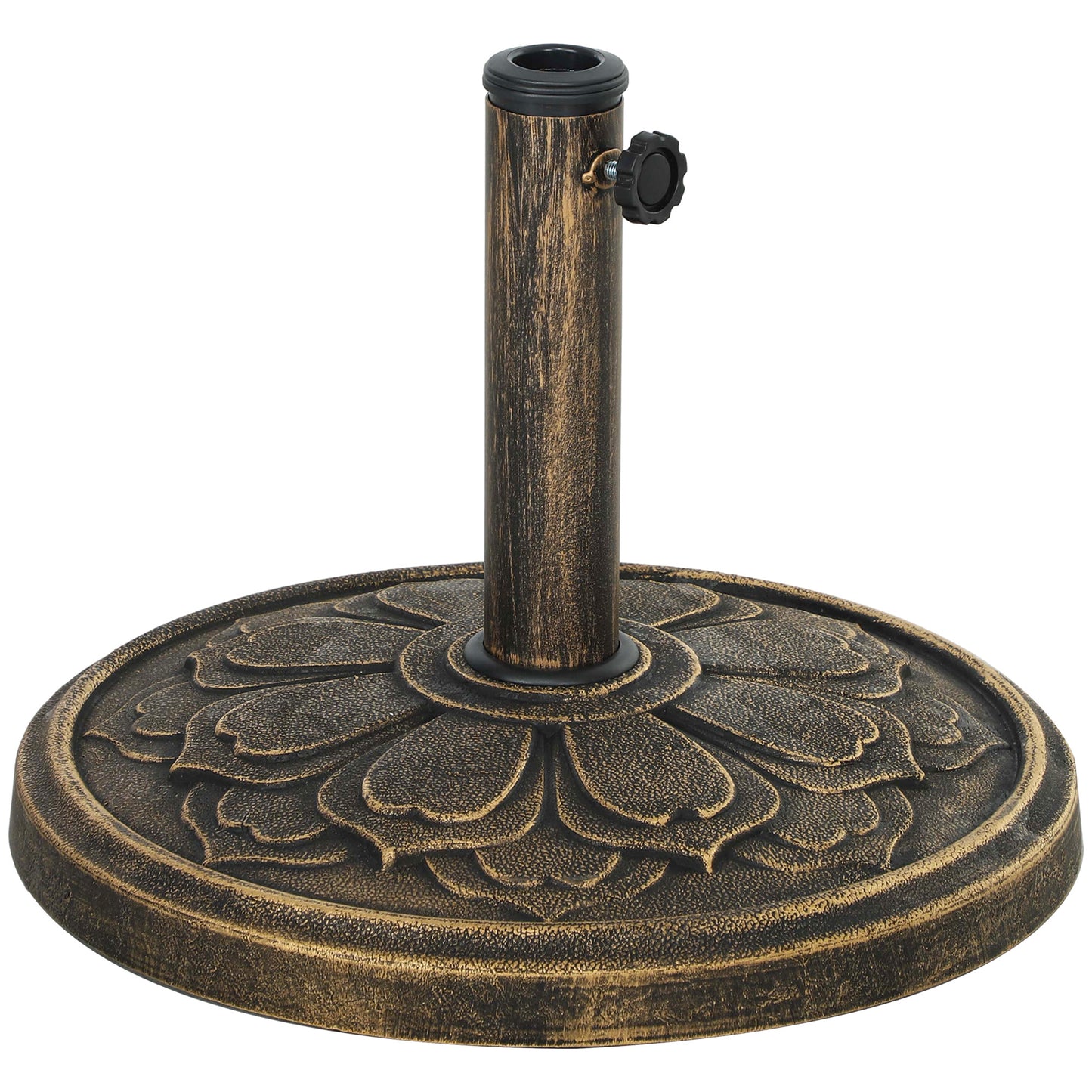 Bază pentru Umbrelă de 12 kg cu Manetă Integrată, din Rășină, Metal și Ciment, Ø46x33 cm, Bronz