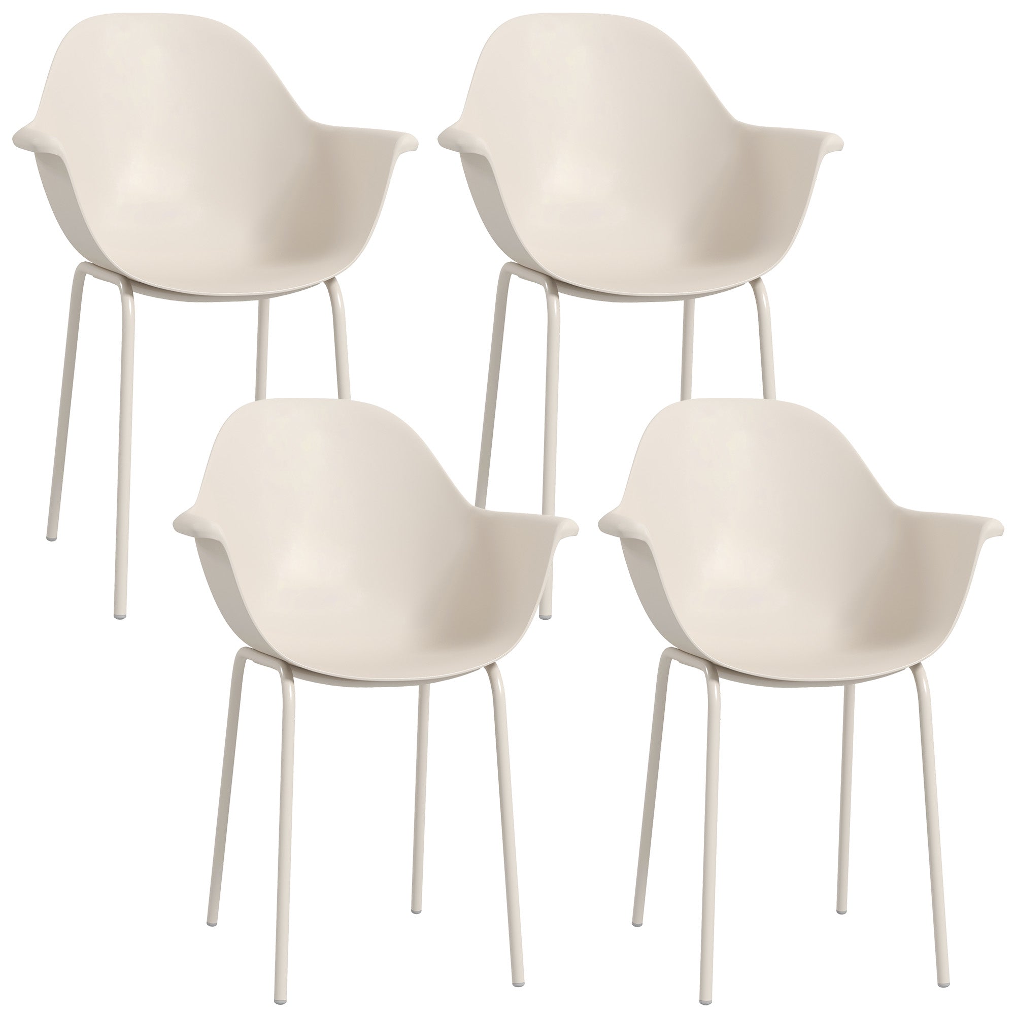 Set 4 Scaune Stivuibile pentru Terasă și Grădină, Scaune de Masă Exterior cu Design Ergonomic, Rezistente la Intemperii, Structură din Oțel, Gri