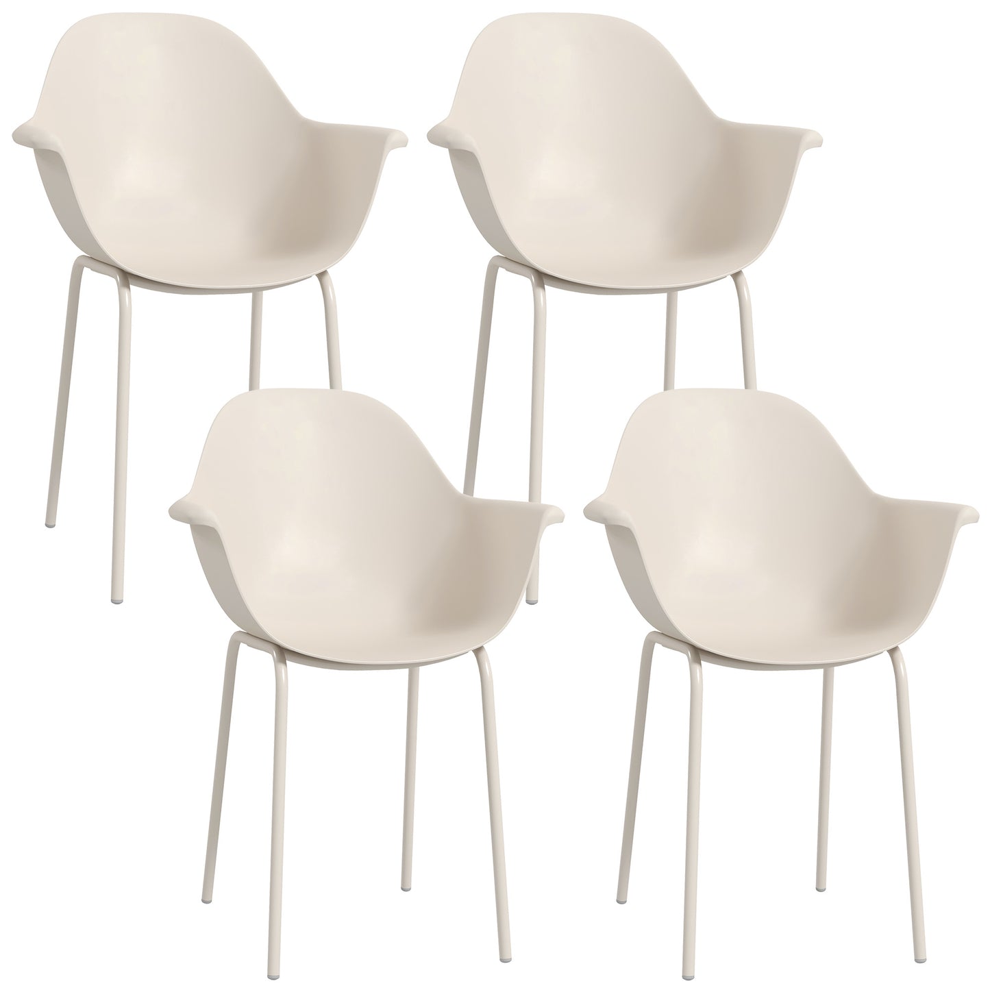 Set 4 Scaune Stivuibile pentru Terasă și Grădină, Scaune de Masă Exterior cu Design Ergonomic, Rezistente la Intemperii, Structură din Oțel, Gri