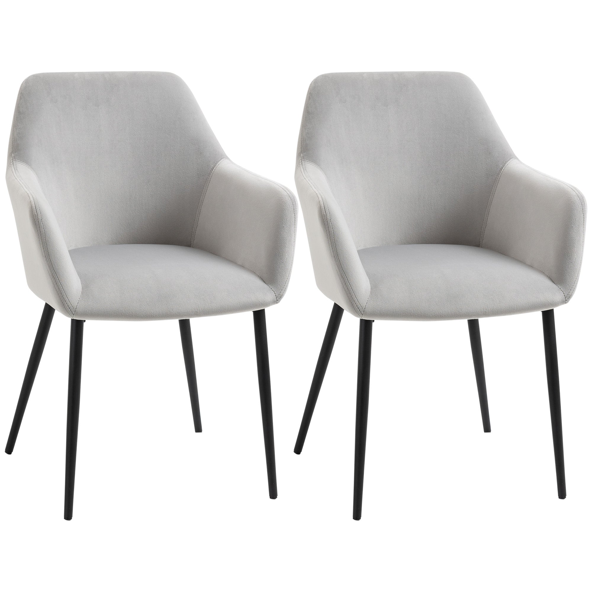 Set de 2 scaune de sufragerie, decorative din material textil din catifea, gri deschis