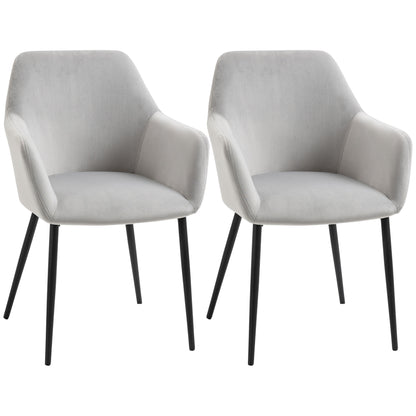 Set de 2 scaune de sufragerie, decorative din material textil din catifea, gri deschis
