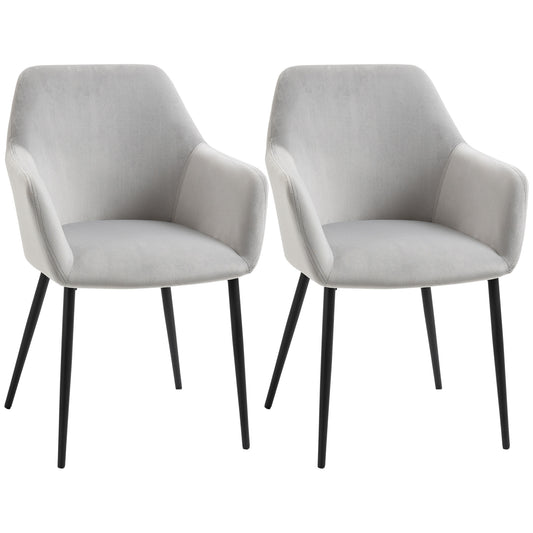 Set de 2 scaune de sufragerie, decorative din material textil din catifea, gri deschis