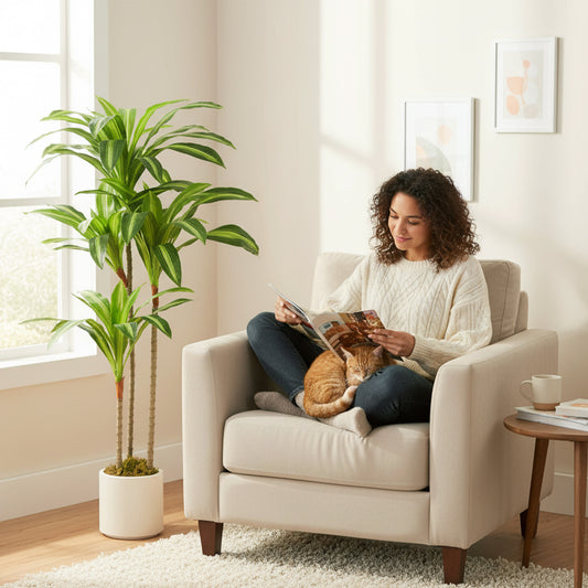 Arbore Artificial Dracaena 120 cm cu Rame Flexibile - Verde