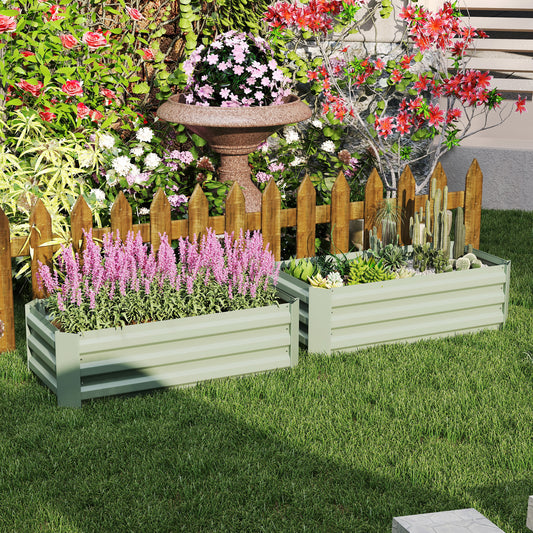 Set 2 Paturi de Gradina Înălțate din Oțel, Jardinieră de Grădină pentru Plante, Legume și Arbuști, 100x100 cm, Verde
