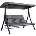 Balansoar cu 3 Scaune din Material Textil cu Perne si Acoperis Reglabil, Gri, 200x115x168 cm