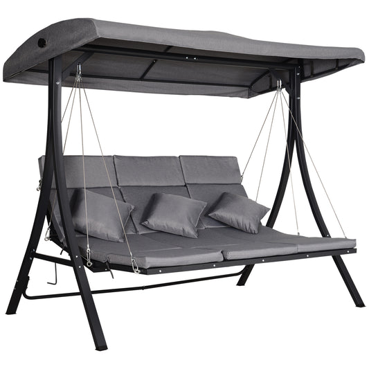 Balansoar cu 3 Scaune din Material Textil cu Perne si Acoperis Reglabil, Gri, 200x115x168 cm