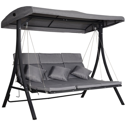 Balansoar cu 3 Scaune din Material Textil cu Perne si Acoperis Reglabil, Gri, 200x115x168 cm