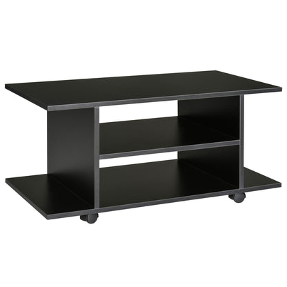 Mobilier Pentru Tv in Lemn cu Roti, Negru,40x40x80cm