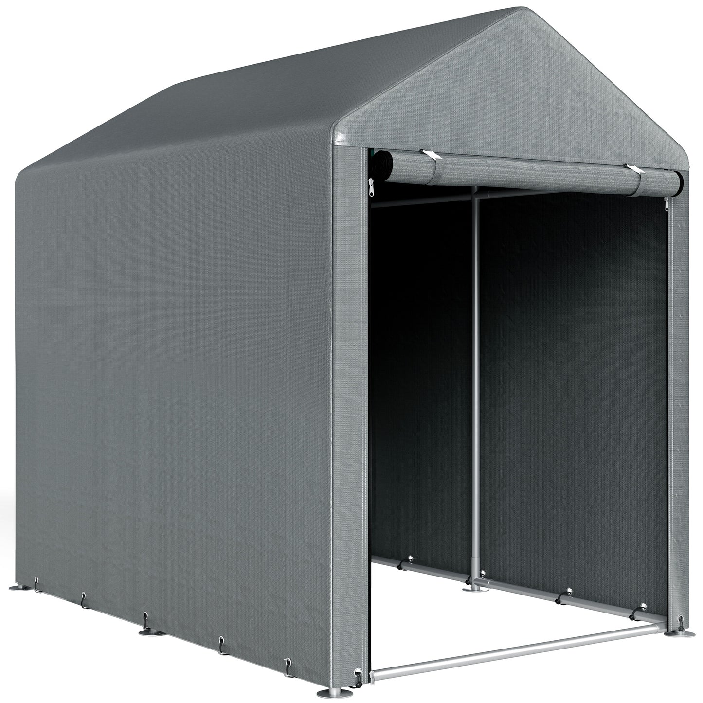 Șopron pentru unelte anti-UV cu intrare cu fermoar, din oțel galvanizat și material PE, 120x179x165 cm, gri închis