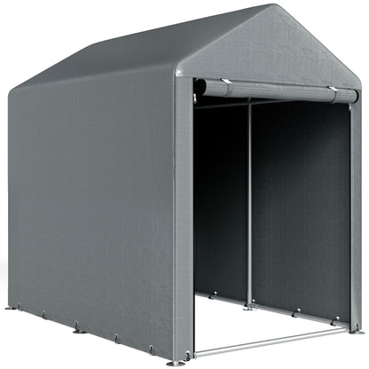 Șopron pentru unelte anti-UV cu intrare cu fermoar, din oțel galvanizat și material PE, 120x179x165 cm, gri închis