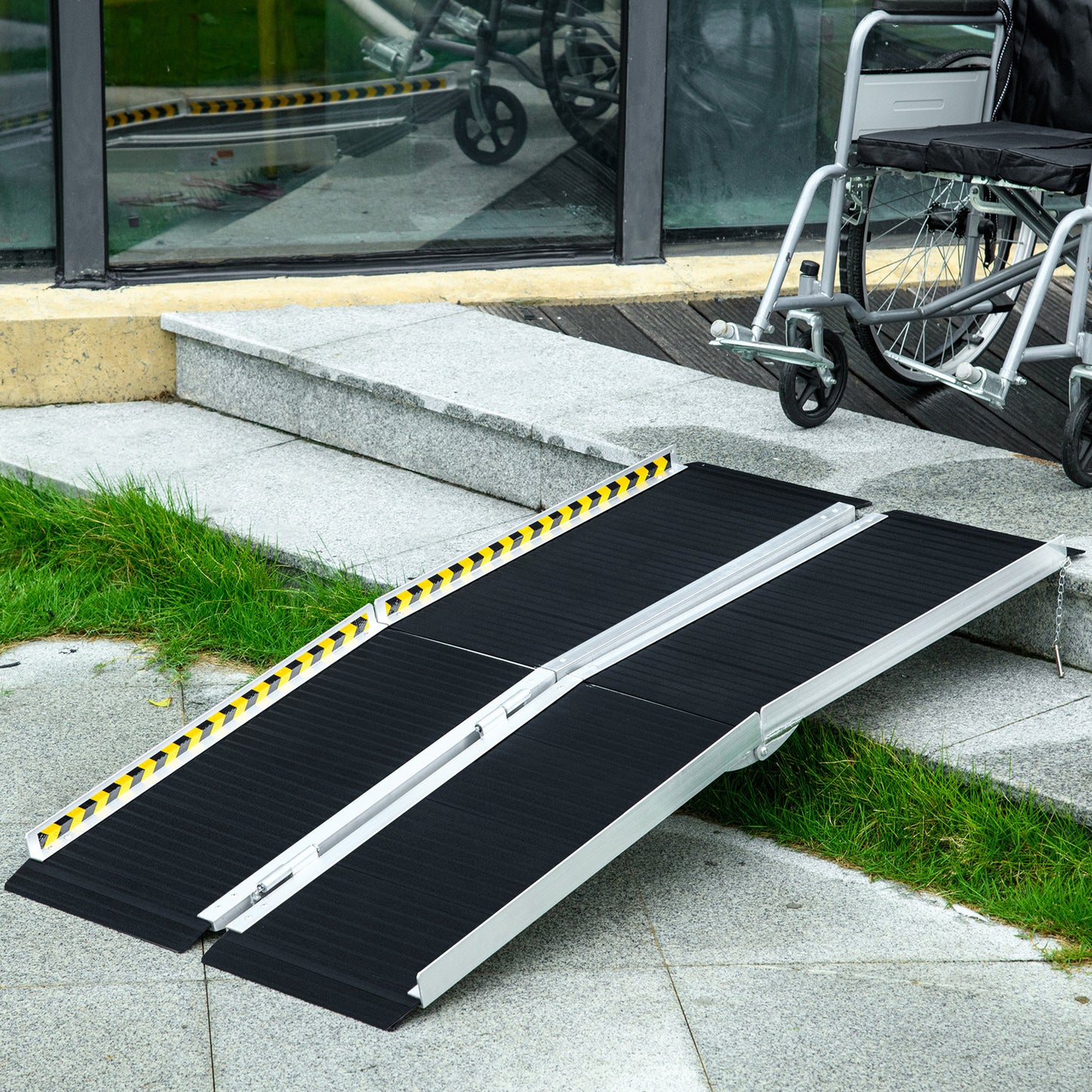 Rampă pliabilă și antiderapantă pentru scaun cu rotile din aluminiu, 152x73cm, Capacitate 272kg