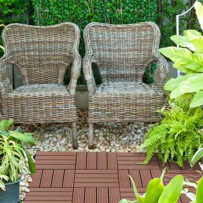 Pardoseala Modulara de Exterior, Set 11 Placi Interblocabile tip Deck, Dale Pavaj pentru Gradina, Balcon sau Terasa, 30x30 cm, Maro