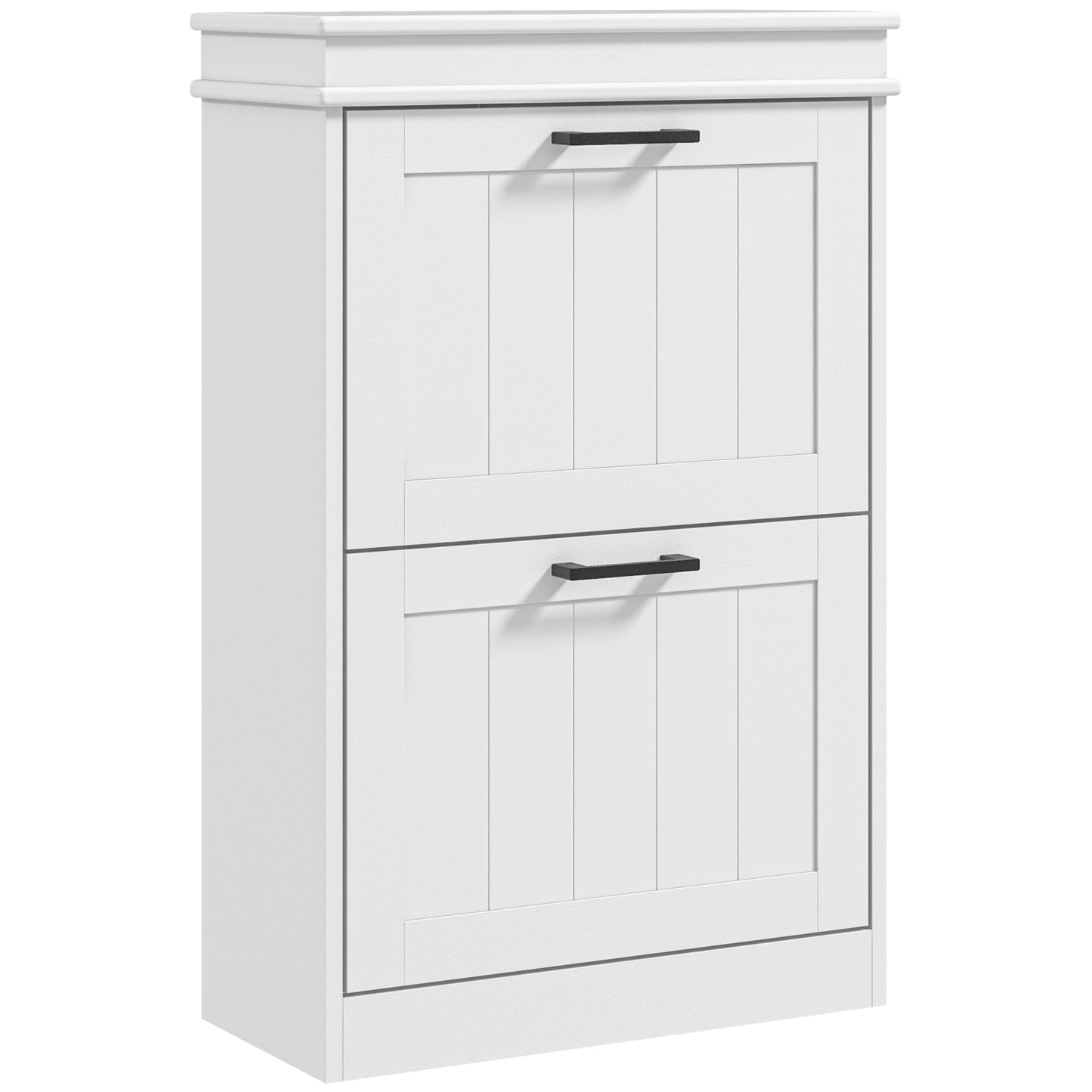 Dulap Modern pentru Pantofi cu 2 Sertare Rabatabile, Capacitate 10 Perechi și Raft Reglabil, 54x24x82,5 cm, Alb