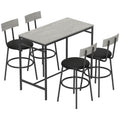 Set masă înaltă și 4 scaune de bar cu spătar și suport pentru picioare, stil industrial, gri ciment