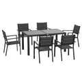 Set de Gradina din Aluminiu 7 Piese cu Masa Dreptunghiulara Extensibila si 6 Scaune de Exterior cu Sezuta din Plasa Respirabila, Gri