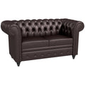 Canapea Chesterfield cu 2 locuri, cu pernă detașabilă, din piele ecologică, lemn și metal, 160x84x80 cm, maro