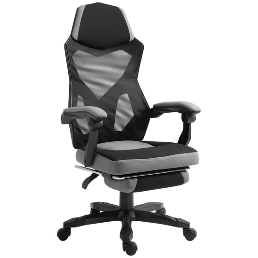 Scaun de Birou Ergonomic cu Spătar Reclinabil, Suport Picioare Retractabil, Înălțime Reglabilă, Gri