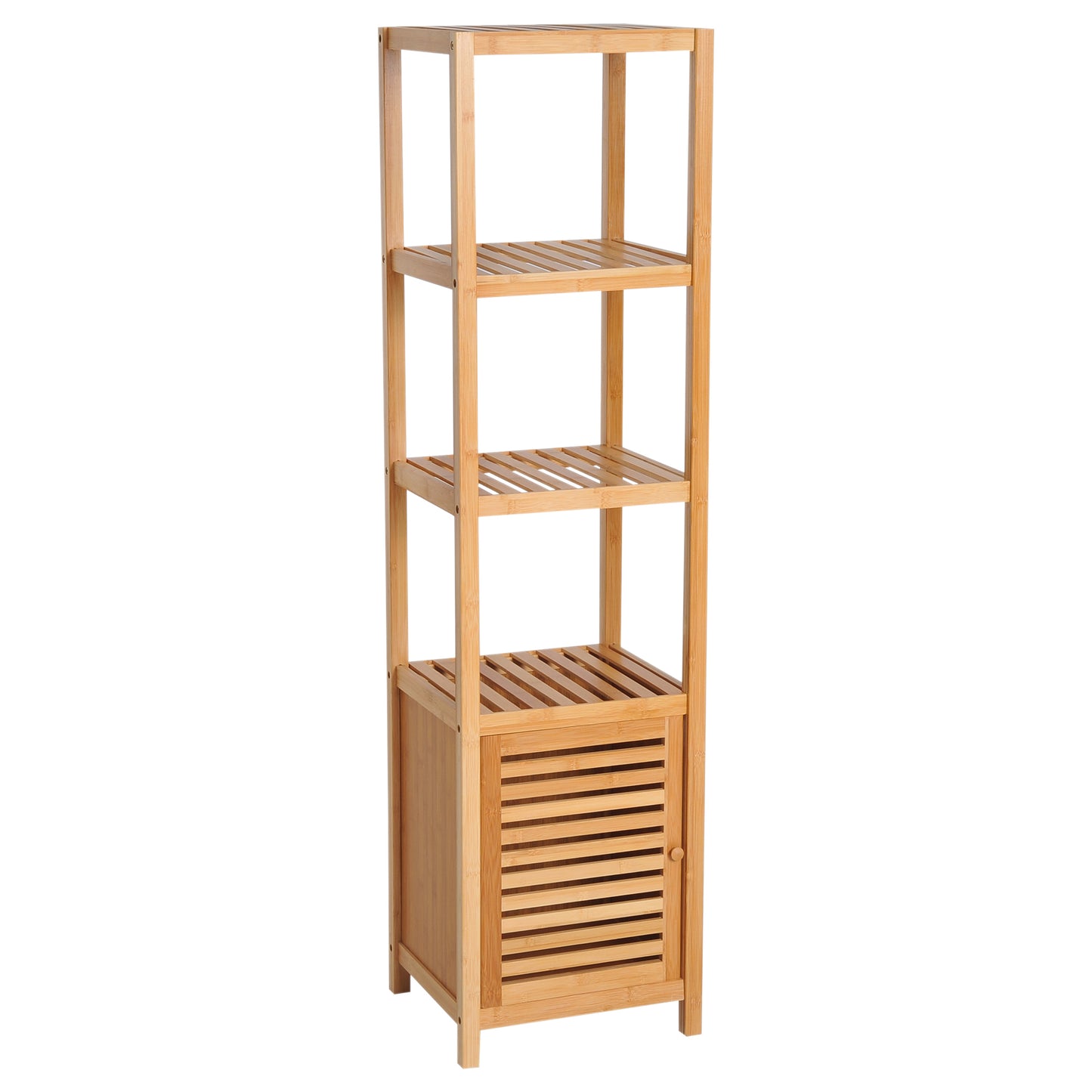 Dulap Coloana pentru Baie din Bambus cu 4 Rafturi si Dulap 36x33x140cm