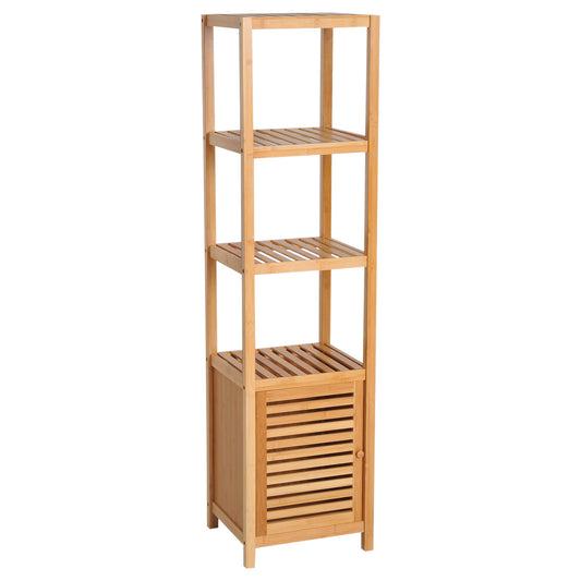 Dulap Coloana pentru Baie din Bambus cu 4 Rafturi si Dulap 36x33x140cm