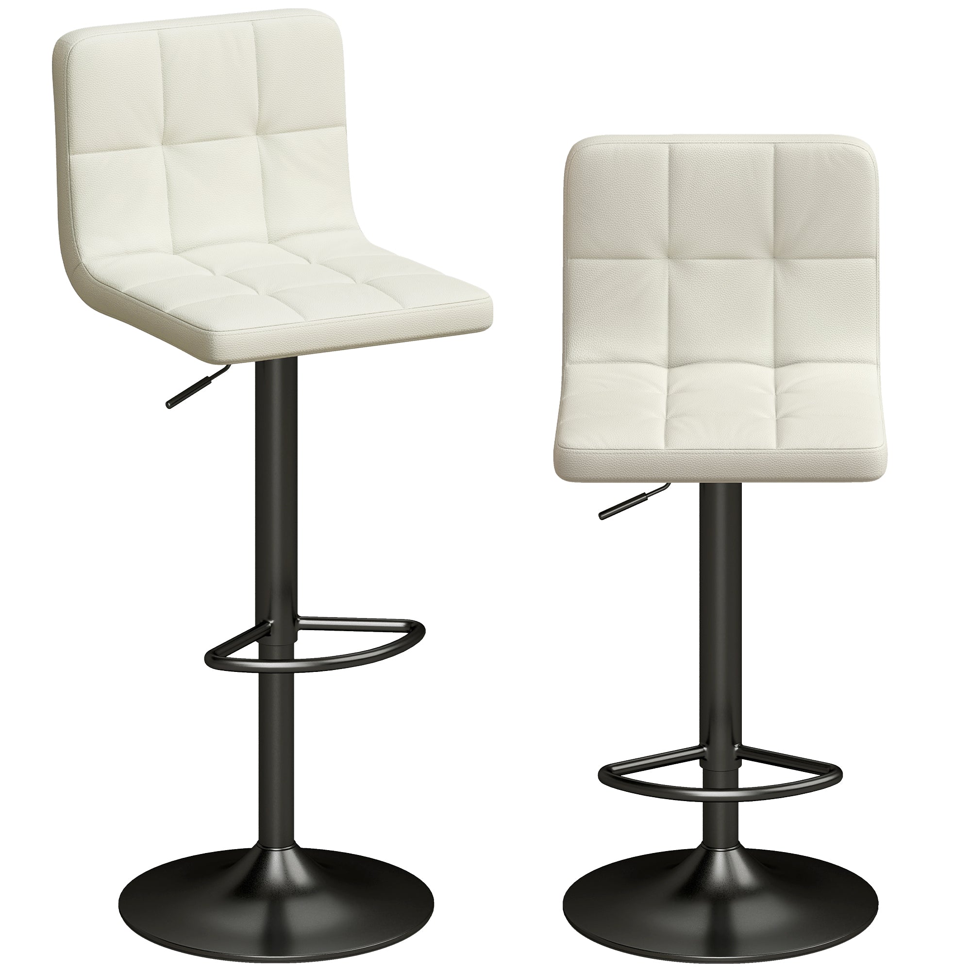 Set 2 Scaune de Bar Reglabile cu Suport pentru Picioare, din Piele PU și Oțel, 39,5x44x88-110 cm, Crem