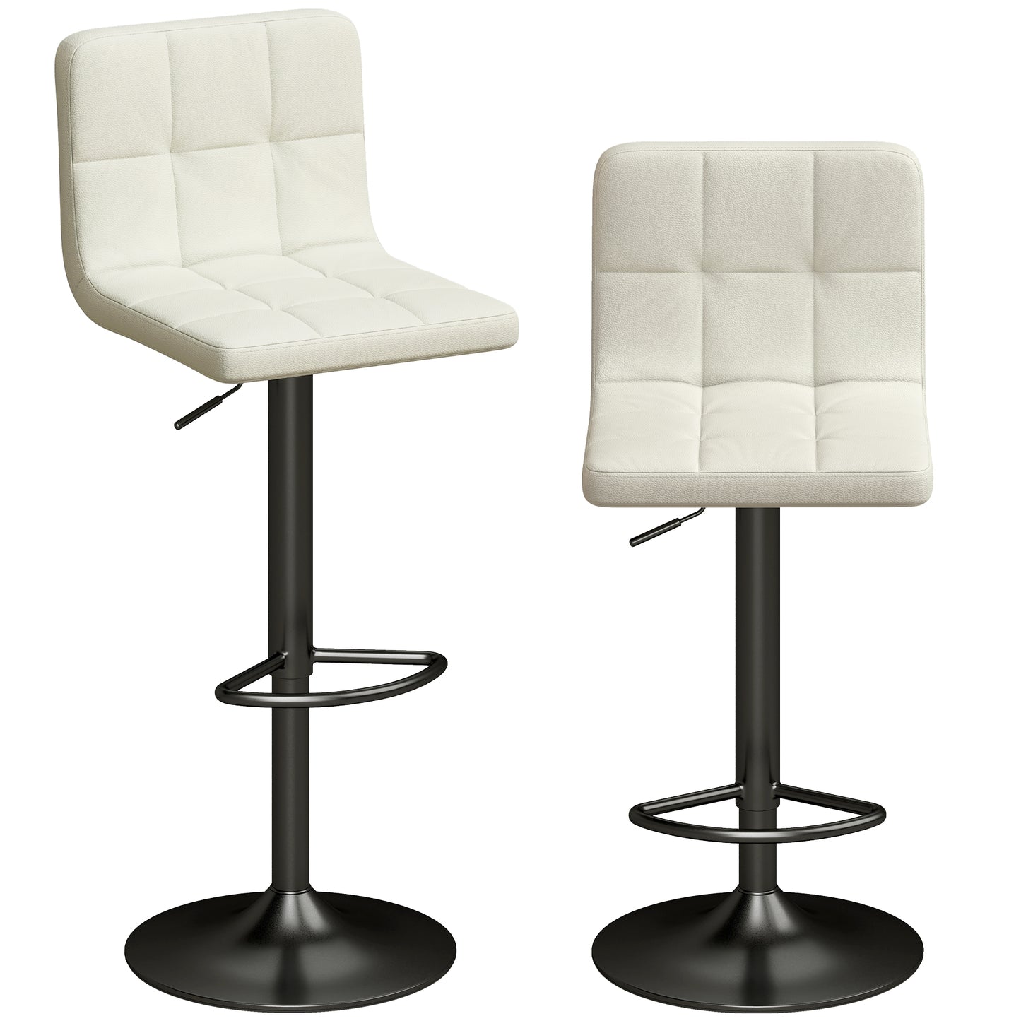 Set 2 Scaune de Bar Reglabile cu Suport pentru Picioare, din Piele PU și Oțel, 39,5x44x88-110 cm, Crem