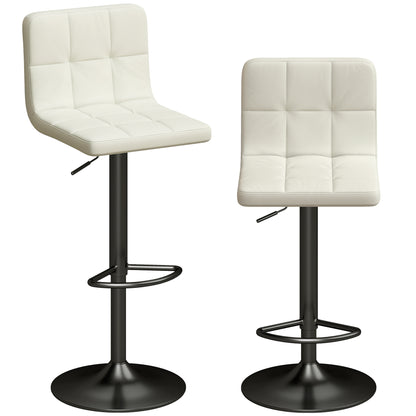 Set 2 Scaune de Bar Reglabile cu Suport pentru Picioare, din Piele PU și Oțel, 39,5x44x88-110 cm, Crem