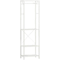 Cuier cu suport pentru pantofi pe 2 niveluri, bară pentru haine, 4 cârlige, raft superior, 52x30x180 cm, alb