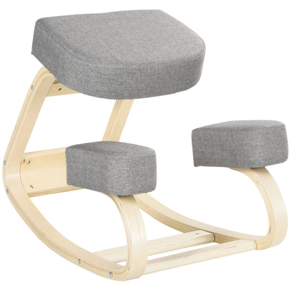 Scaun ergonomic din lemn cu perna captusita din spuma de cauciuc, 51x69x58, Gri