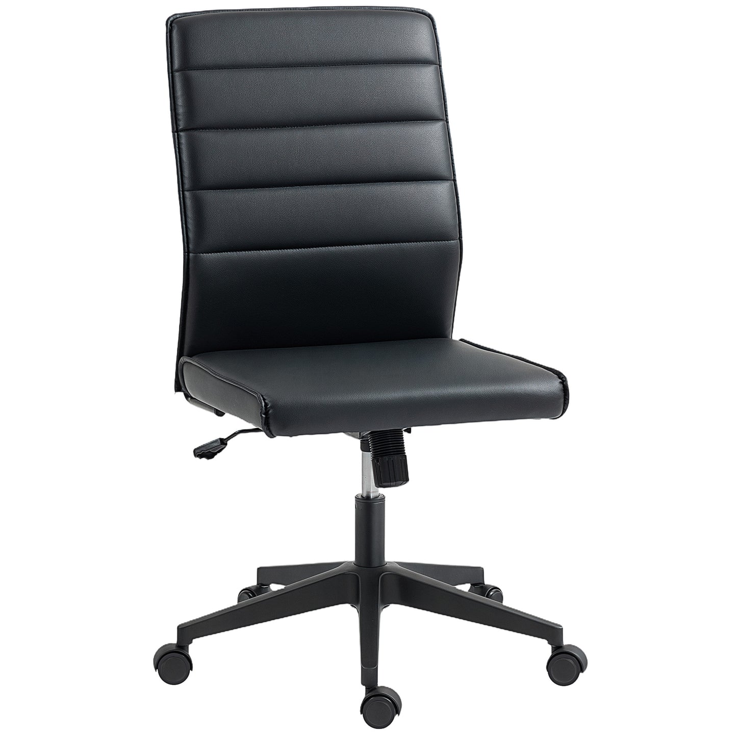 Scaun de Birou Ergonomic și Reglabil cu Spătar Curbat, din Piele PU și Oțel, 58x53x97-107 cm, Negru