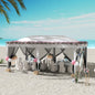 Foisor Pliabil cu 6 Perdele Plasa de Tantari, Foisor de Gradina cu Structura din Otel, 585x295x270cm, Alb Crem