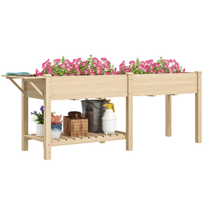 Jardinieră Ridicată cu Măsuță Laterală și Raft pentru Unelte Inferior, din Lemn de Molid, 207x59x78 cm