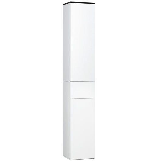 Dulap Coloană pentru Baie, Mobilier Înalt cu Raft Reglabil, 2 Compartimente Închise și 1 Sertar, din PAL și MDF, 30x28x180cm, Alb