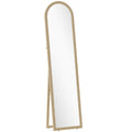 Oglindă de Podea și Perete Full Body cu Suport, Efect de Piatră și Formă Arcuită, 40x160 cm, Bej