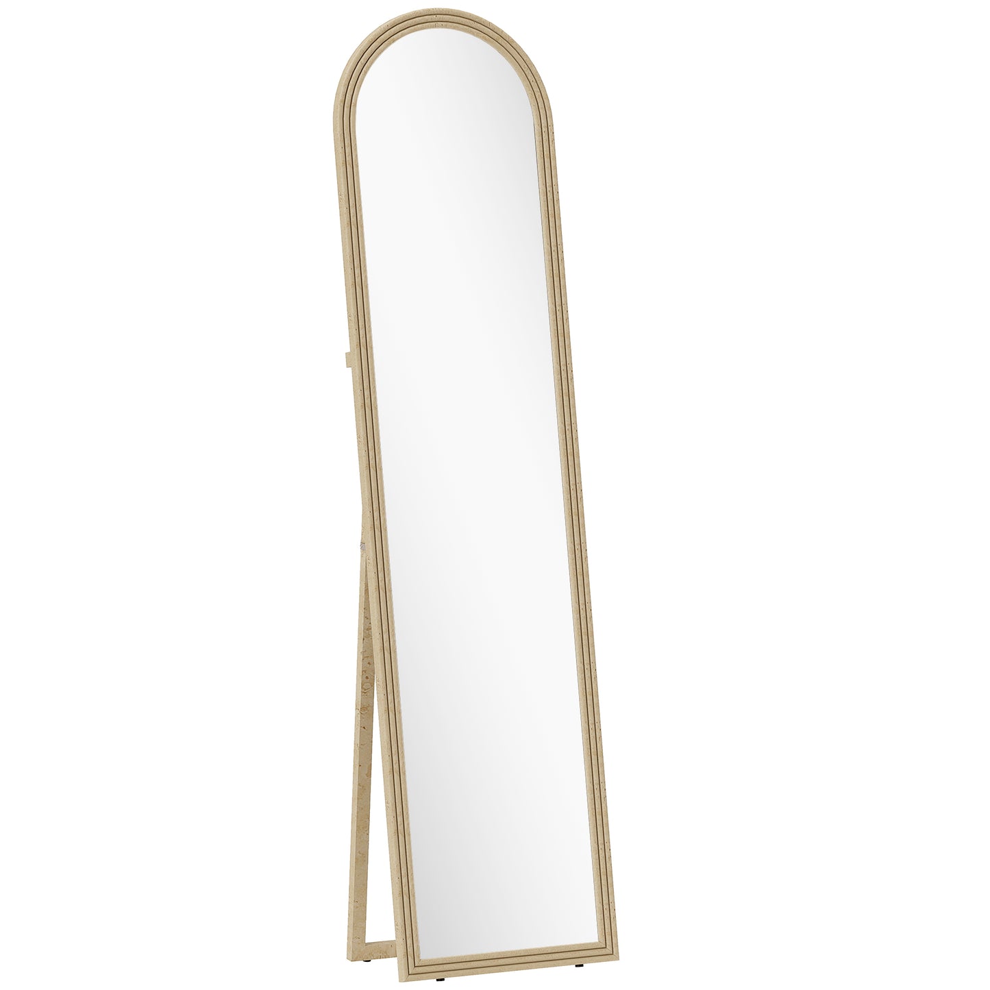 Oglindă de Podea și Perete Full Body cu Suport, Efect de Piatră și Formă Arcuită, 40x160 cm, Bej