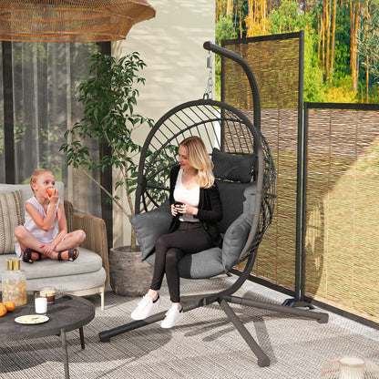 Scaun Suspendat de Exterior, cu Pernă, Tip Ou, 120 cm x 106 cm x 188 cm, Gri
