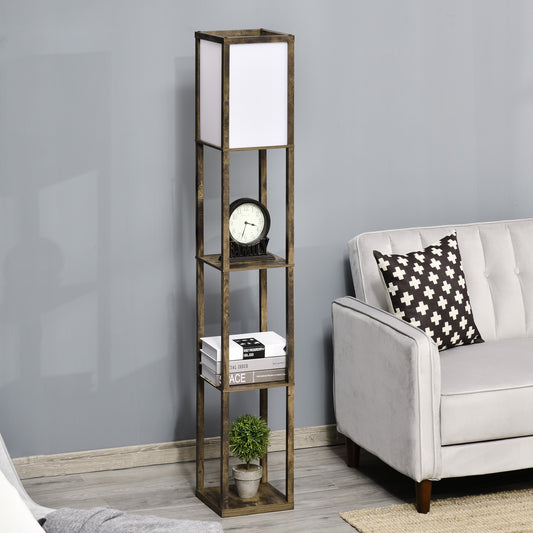 Lampă de Podea cu 3 Rafturi Integrate, Design Modern din MDF, 26x26x160 cm, Lemn Natural