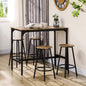 Set de masa si scaune de bar 5 piese, Masa industriala cu economie de spatiu si 4 scaune rotunde de bar cu cadru metalic pentru bar, sufragerie, Maro rustic