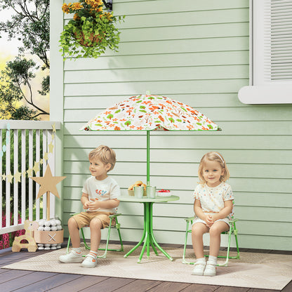 Set de Mobilier de Grădină din 4 Piese cu Masă, Scaune și Umbrelă de Soare Reglabilă, 50xΦ49,5 cm, Verde
