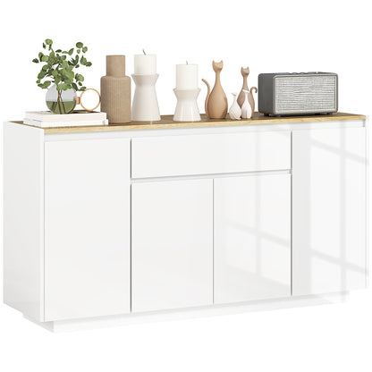 Bufet de Bucătărie cu 3 Dulapuri și 4 Uși cu Îchidere Lină, Mobilier Modern cu Sertar, 140x40x75 cm, Alb
