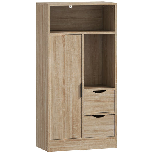 Mobilă de baie compactă Slim cu 2 sertare, rafturi și dulap, 50x25x100 cm, lemn natural